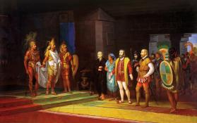 La visita de Cortés a Moctezuma