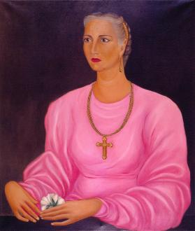 Retrato de María Asúnsolo con flor en la mano