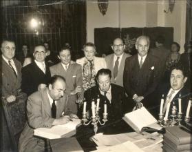 David Alfaro Siqueiros, Diego Rivera, María Asúnsolo y Pablo Neruda.