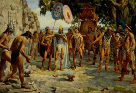 Moctezuma II visitando las tumbas de sus antepasados