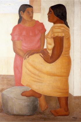 Dos mujeres en ocre y rojo